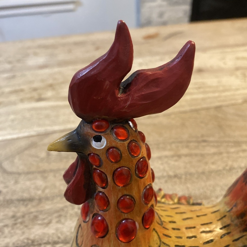 Resin Chicken Bejeweled Rooster Figurine Collectible Sculpture Whimsical 8" - Picture 9 of 15
